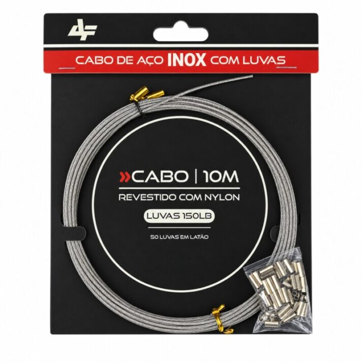 Cabo de Aço Inox 10m c/ 50 Luvas em Latão de 150lb Revestido com Nylon Cor Nickel 150LB