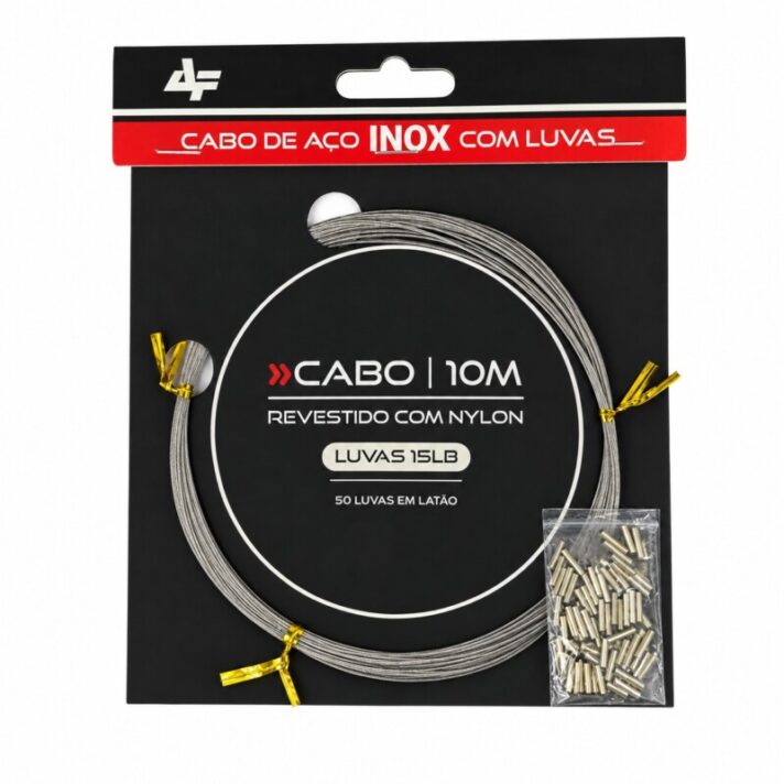 Cabo de Aço Inox 10m c/ 50 Luvas em Latão de 15lb Revestido com Nylon Cor Nickel 15LB