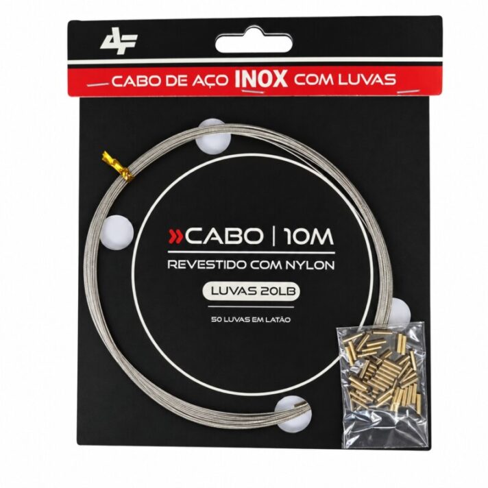 Cabo de Aço Inox 10m c/ 50 Luvas em Latão de 20lb Revestido com Nylon Cor Nickel 20LB