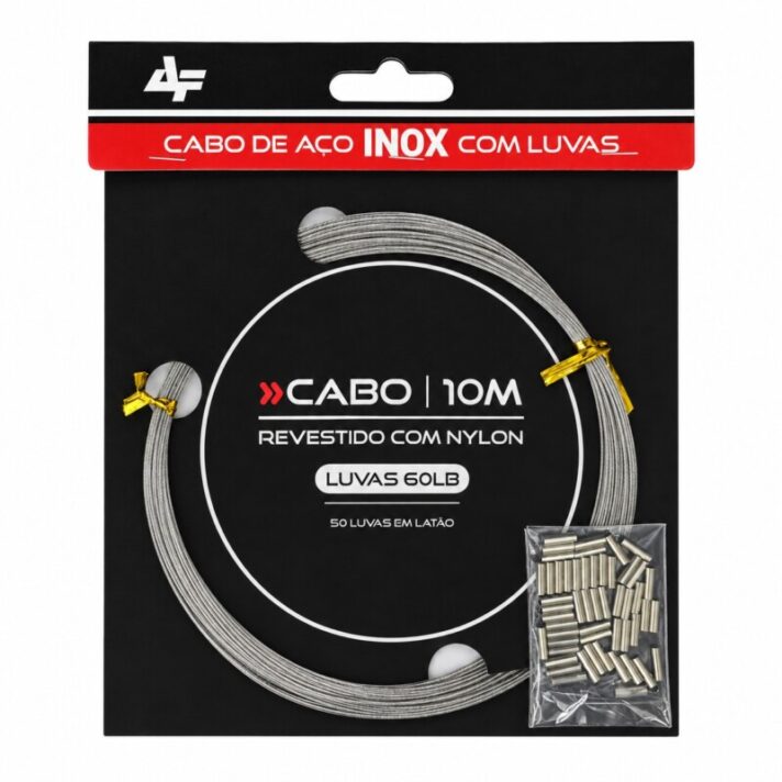 Cabo de Aço Inox 10m c/ 50 Luvas em Latão de 60lb Revestido com Nylon Cor Nickel 60LB