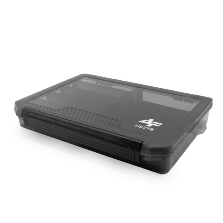 Caixa/Estojo Plástico Preto Transparente 24,5x18x4cm Divisórias Ajustáveis p/ Acessórios de Pesca H527B